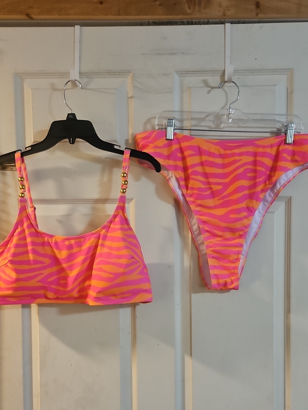 WOMEN'S PLUS SIZE TWO PIECE BIKINI SET: PINK/ORANGE ZEBRA: NEW WITHOUT TAGS: 4X